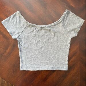 Bozzolo Heather Gray Off-Shoulder Crop Top
